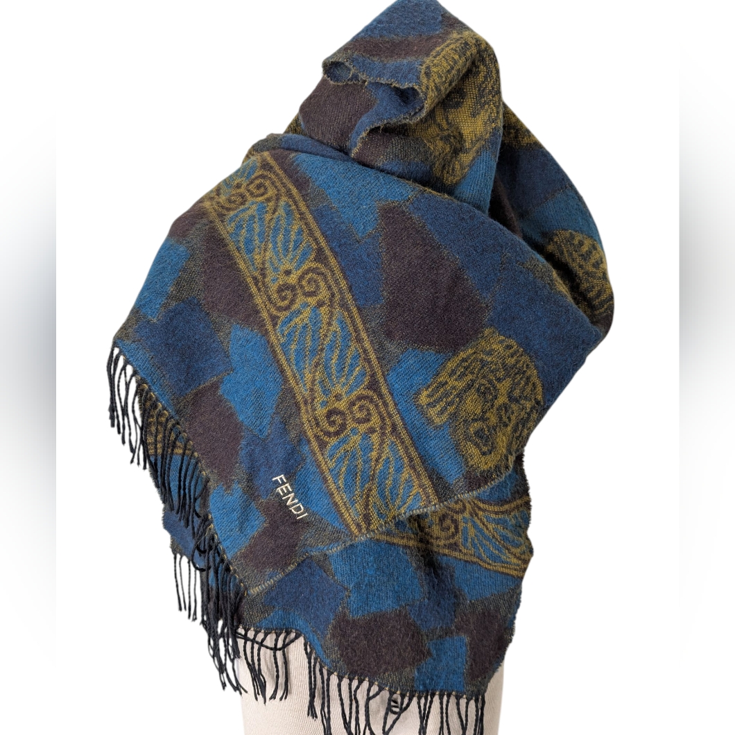 Vintage Fendi Brown Roman Heads Long Scarf.....